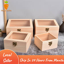 1pc Wooden Storage Box Glass Lid And