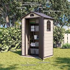 4 Ft W X 3 4 Ft D Plastic Outdoor Patio Storage Shed With Floor And Lockable Door Coverage Area 15 Sq Ft