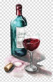 Champagne Bottle Red Wine Watercolor