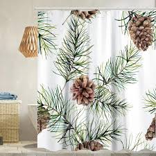 Pine Cone Shower Curtains Green Leaves