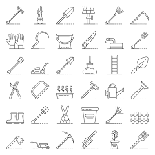 Gardening Tools Icons Set Outline Style