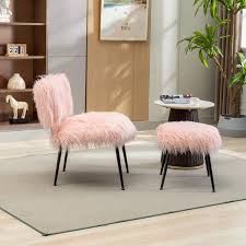Pink Faux Fur Accent Side Chair With