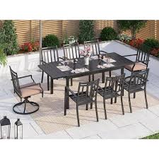 Phi Villa Black Expandable Rectangle Metal Patio Outdoor Dining Table