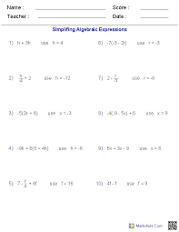 Pre Algebra Worksheets Algebraic