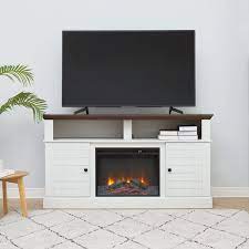 Teamson Home Eliana 60 Inch Tv Console Stand With Electric Fireplace Dark Oak White