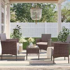 Tozey Brown 4 Pieces Wicker Outdoor