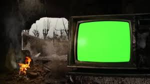 Old Tv Green Screen By A Bonfire On A