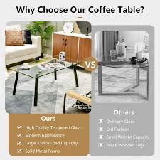 Modern Tempered Glass Coffee Table With Metal Frame For Living Room