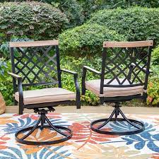 Phi Villa Black Metal Concise Patio Outdoor Dining Swivel Chair With Beige Cushion 2 Pack