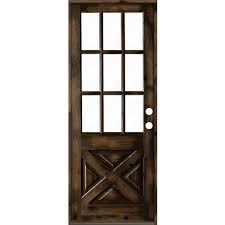 Krosswood Doors 32 In X 96 In Knotty Alder Left Hand Inswing X Panel 1 2 Lite Clear Glass Black Stain Wood Prehung Front Door