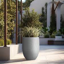 Lightweight 16in X 22in Stone Finish Extra Large Tall Round Concrete Plant Pot Planter For Indoor Outdoor
