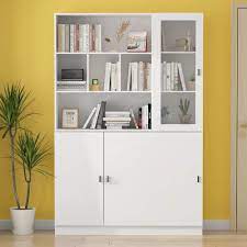 Fufu Gaga 47 2 In W X 12 2 In D X 70 9 In H 8 Shelf Wood Standard Bookcase Bookshelf With Glass Doors Adjustable Shelves White