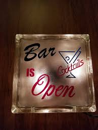 Glass Block Light Bar Is Open Cocktails