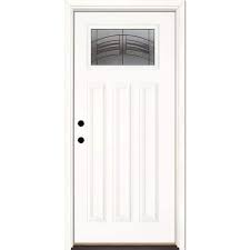 Feather River Doors 37 5 In X 81 625 In Rochester Patina Craftsman Unfinished Smooth Right Hand Inswing Fiberglass Prehung Front Door Smooth White