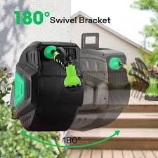 Wall Mounted 0 5 In Dia X 100 Ft Retractable Garden Hose Reel With A 9 Pattern Nozzle
