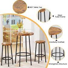 Mieres 3 Pieces Rustic Brown Bar Table Set Table And Chairs Kitchen Counter Height Table Set For Living Room Bar Small Space