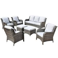 Erie Lake Gray 7 Piece Wicker Outdoor Patio Conversation Seating Sofa Set With Gray Cushions