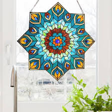 River Of Goods 24 In Stained Glass Peacock Star Window Panel