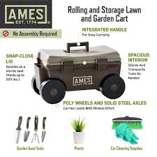 Ames 4 Cu Ft Plastic Rolling And Storage Lawn And Garden Cart Brown