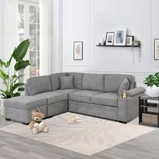 L Shaped Linen Sectional Sofa