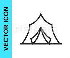 Black Line Circus Tent Icon Isolated On