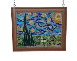 Starry Night Stained Glass Mosaic Panel
