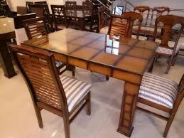 4 Seater Glass Top Wooden Dining Table