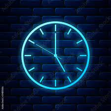 Glowing Neon Clock Icon Isolated On