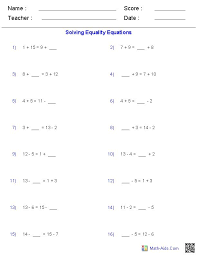 Equality Equations Worksheets