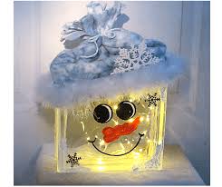 Lighted Glass Block Snowman
