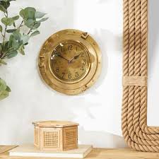 Litton Lane Gold Metal Small Port Hole Nautical Og Wall Clock