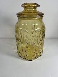 Vintage Amber Yellow Glass Canister Jar