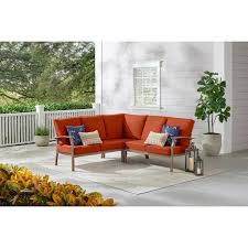 Beachside Rope Look Wicker Outdoor Patio Sectional Sofa Seating Set With Cushionguard Quarry Red Cushions