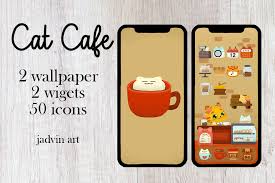 Cute Cat Cafe Wallpaper Icon Bundle