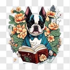 Boston Terrier Dog Reading Book