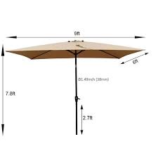 6 Ft X 9 Ft Polyester Outdoor Patio Umbrella In Brown With 6 Steel Ribs And With Push On Tilt Crank