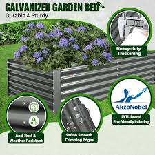 Outdoor 8 Ft X 4 Ft X 1 5 Ft Rectangular Metal Galvanized Raised Garden Bed In Gray For Vegetables And Flowers