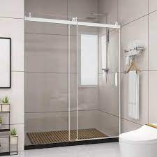 60 In W X 76 In H Single Sliding Frameless Shower Door Enclosure In Brushed Nickel Finish With Clear Glass