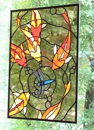 Koi With Dragonfly Stained Glass Panel