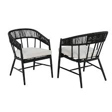 Hampton Bay Aspenwood Stationary Metal Wicker Outdoor Dining Chair With Cushionguard White Cushions 2 Pack
