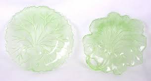 Vaseline Glass Salad Leaf Plates 8 25 D