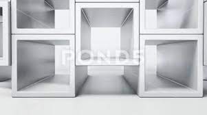 Empty White Interior With Cube Shelves