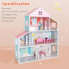 3 Tier Toddler Doll House With Furniture Gift For Age Over 3丨costway