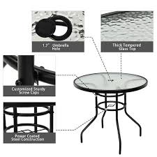 28 In H Round Metal Outdoor Coffee Table With Tempered Glass Tabletop