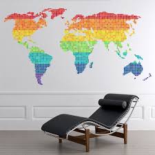 Pixel World Map Rainbow Colours Wall