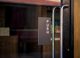 Restaurant Door Handle With Push Sign