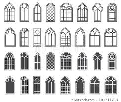 Church Windows Set Silhouettes Of