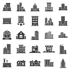 Building Icon Set Flat Style Town
