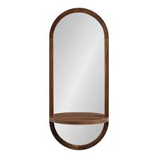 Kate And Laurel Hutton Wood Framed Capsule Mirror With Shelf 16x38 Walnut Brown