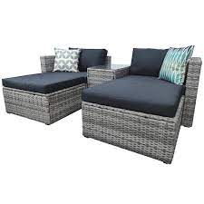 5 Piece Gray Wicker Outdoor Sectional Conversation Sofa Set With Gray Cushions And Pillows Furniture Protection Cover